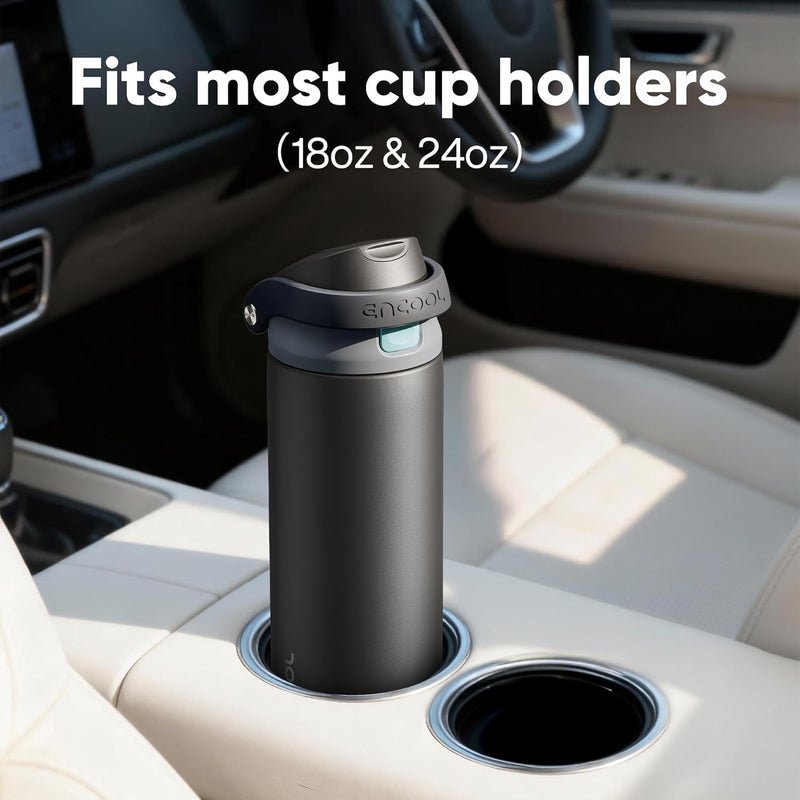 ENCOOL Leakproof Insulated Water Bottle with Straw Dual-Sip Water Bottle Bag-Safe Design for Work, Commute & Gym – Keeps Drinks Cold All Day, 32 oz, Charcoal Gray - Image 2